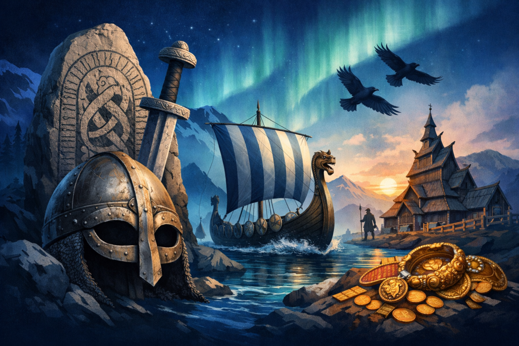 Arkeologisk illustrasjon av nordisk handel og samfunn i vikingtiden