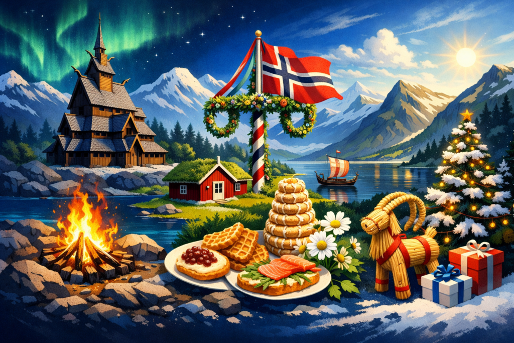 Norske tradisjoner med barnetog, bunad og sankthansbål